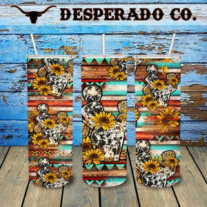 Sunflower Cactus Serape 20oz Stainless Tumbler Cup & Straw