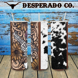 Tooled Cowhide & Guns 20oz Stainless Tumbler Cup & Straw