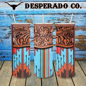 Tooled Saddle Blanket 20oz Stainless Tumbler Cup & Straw