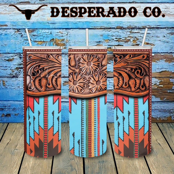 Tooled Saddle Blanket 20oz Stainless Tumbler Cup & Straw