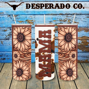 Tooled Tan Mama Cowhide 20oz Stainless Tumbler Cup & Straw